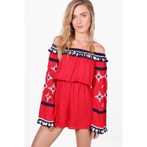 Boutique Laura Embroidered Tassel Playsuit